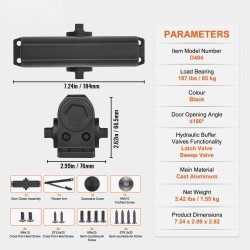 Hydraulinen oven suljin valualumiinirunko 85 kg kantavuus säädettävä sulkeutumisnopeus musta