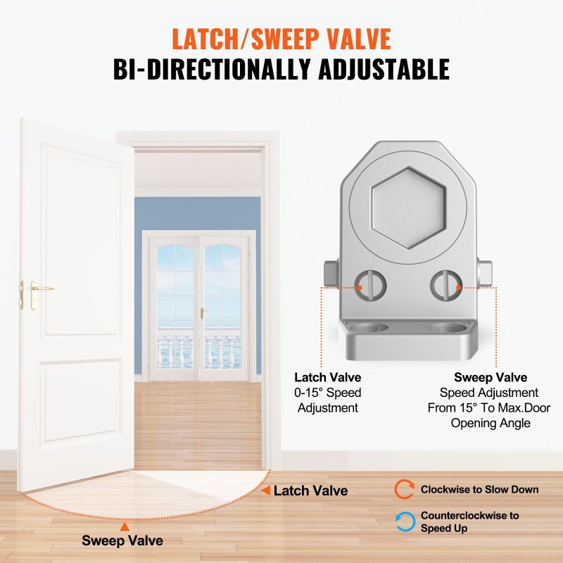 Hydraulinen ovensuljin valettu alumiinirunko 68 kg kantavuus säädettävä sulkeutumisnopeus hopeanvärinen