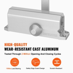 Hydraulinen ovensuljin valettu alumiinirunko 68 kg kantavuus säädettävä sulkeutumisnopeus hopeanvärinen