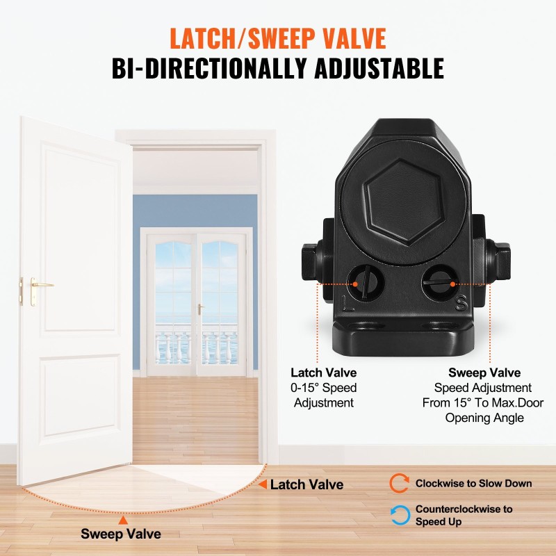 Hydraulinen ovensuljin valualumiinirunko 68 kilogramman kantavuudelle säädettävä sulkeutumisnopeus musta malli D300S