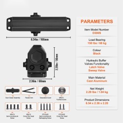 Hydraulinen ovensuljin valualumiinirunko 68 kilogramman kantavuudelle säädettävä sulkeutumisnopeus musta malli D300S