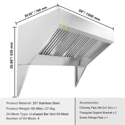 Liesikupu ammattikeittiöön 201-ruostumatonta terästä 1,5 m 2 irrotettavaa U-muotoista öljysuodatinta