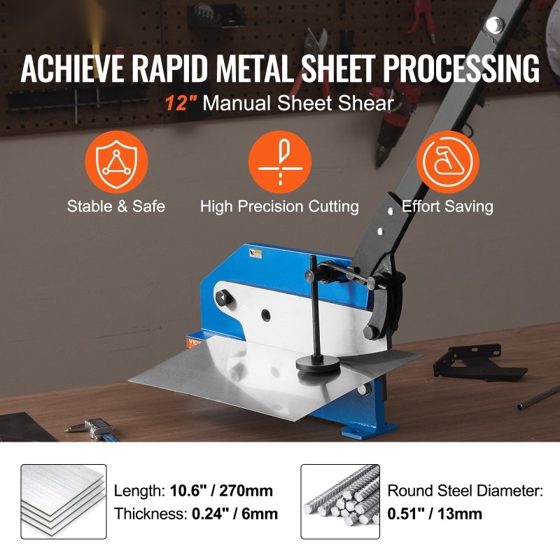 Käsikäyttöinen metallileikkuri pöytämalli teräslevyille 270 mm 6 mm pyörötangoille 13 mm