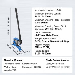 Käsikäyttöinen metallileikkuri pöytämalli teräslevyille 270 mm 6 mm pyörötangoille 13 mm