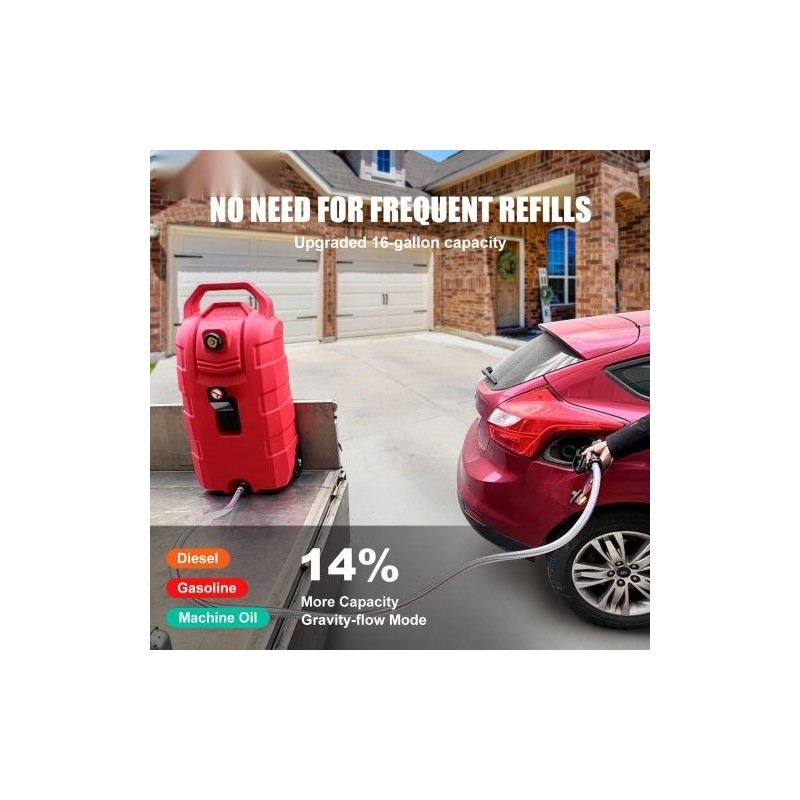 Polttoainesäiliö 60 litraa PE-muovinen painovoimalla toimiva purku 6-tuumaiset kumipyörät