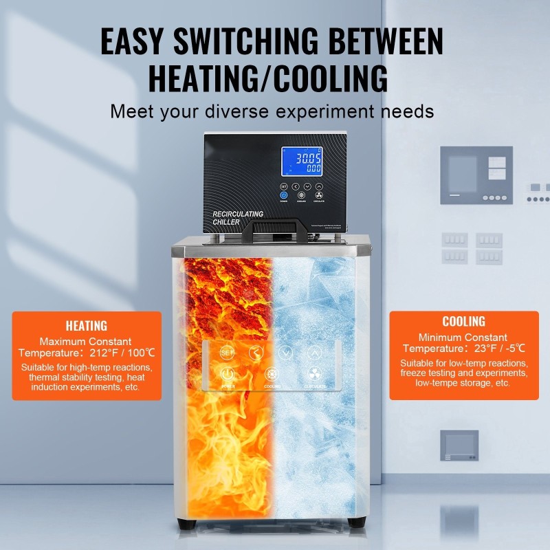 Laboratoriokierrätysjärjestelmä 6 l ruostumaton teräs vesiallas kaksoiskierto -5–100 °C