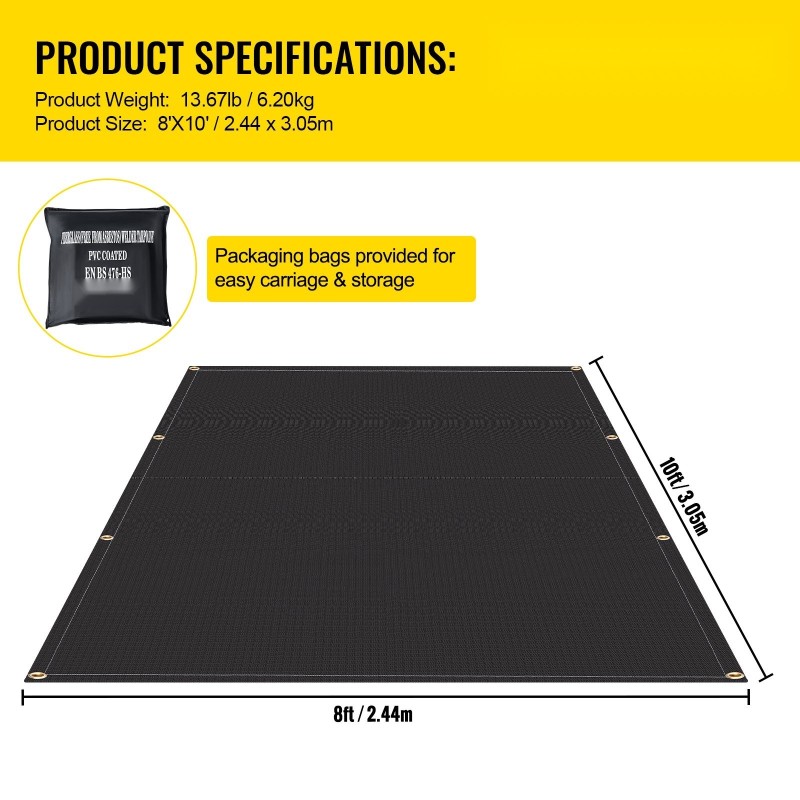 Lasikuituinen hitsauspeite ja palosammutuspeite 2 kpl 2,44x3,05 m 550°C