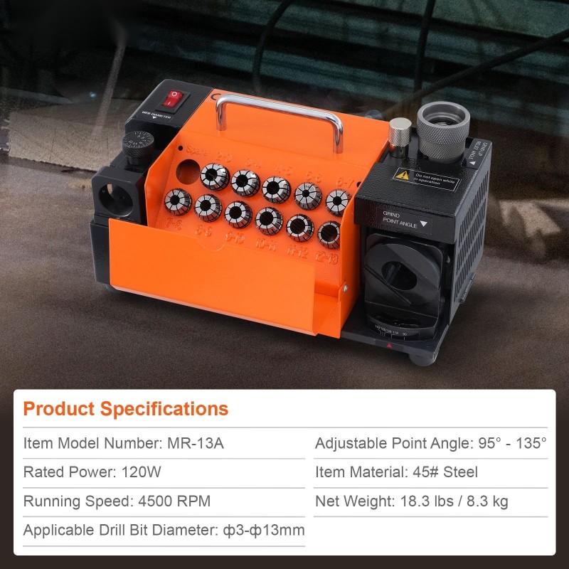 Poranterien teroituskone 3–13 mm säädettävä 95–135 asteen kulma 11 holkkia