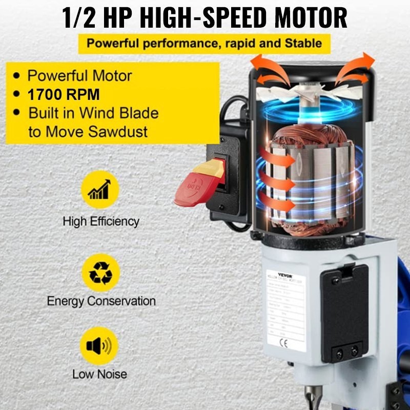 Pöytämallinen tappireikäkone täyskuparimoottori 0,5HP 1700RPM valurautainen työpöytä 13mm istukka