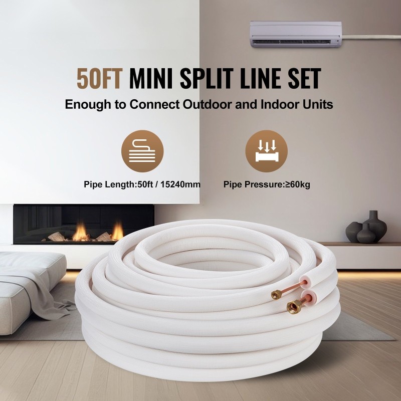 Mini-split linjasarja puhdas kupari 15240 mm 6,35 ja 12,7 mm kolmikerroksinen eristys