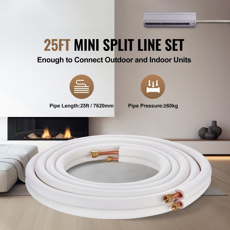 Mini-split kupariputkistosarja 7620 mm 6,35 ja 12,7 mm kolmikerroksisella eristyksellä