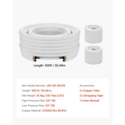 Kuparinen mini-split-putkistosarja 30,5 m 6,4 ja 12,7 mm PE-eristeillä