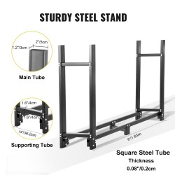 Polttopuuteline teräksinen 6-jalkainen 183.5x36.2x122 cm musta ulkokäyttöön PVC-suojapeitteellä 590 kg