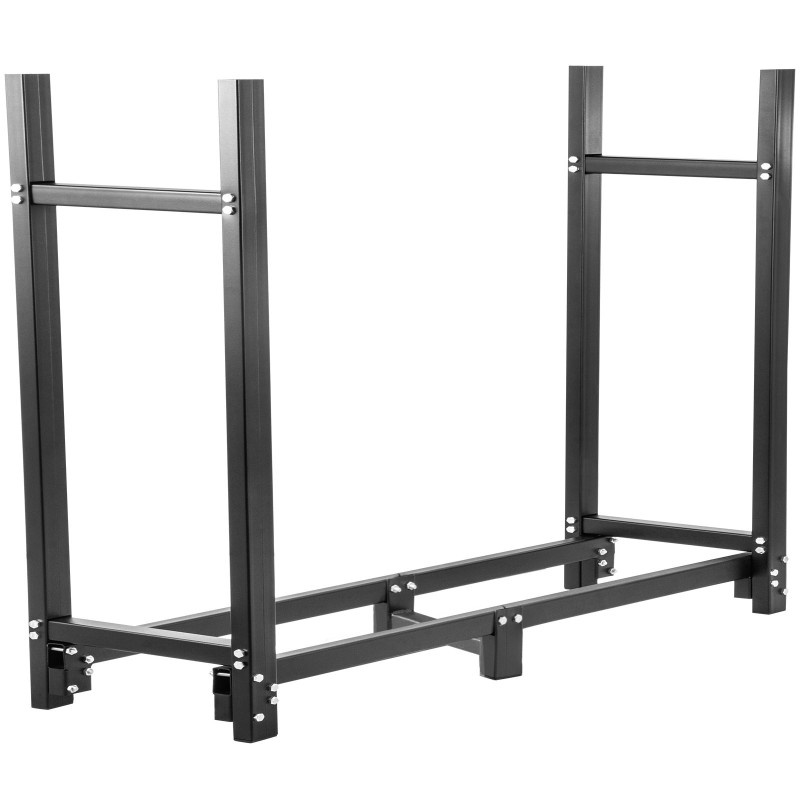 Teräksinen polttopuuteline musta 244,5×36,2×122 cm 590 kg ulkokäyttöön suojapeitteellä