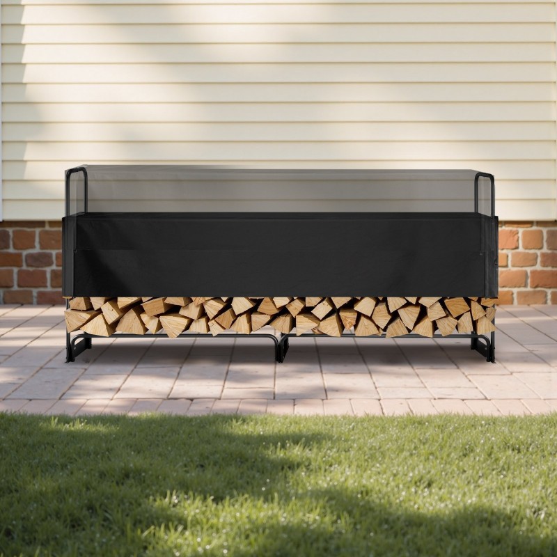 Polttopuuteline 2,4 m teräsrunko 600D Oxford suojapeitteellä musta