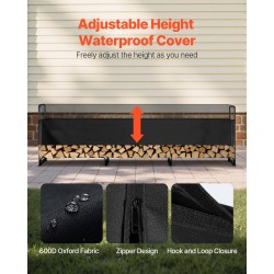 Polttopuuräkki kaareva teräsrunko 600D suojapeitteellä 383 x 36 x 117 cm ulkokäyttöön