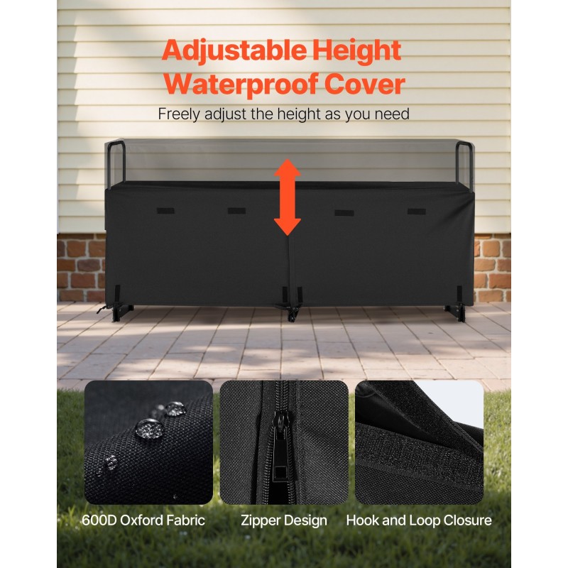 Halkoteline Q195 teräs ulkokäyttöön 2,57 m musta jauhemaalattu vedenpitävä 600D suojapeite