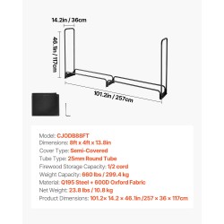 Halkoteline Q195 teräs ulkokäyttöön 2,57 m musta jauhemaalattu vedenpitävä 600D suojapeite