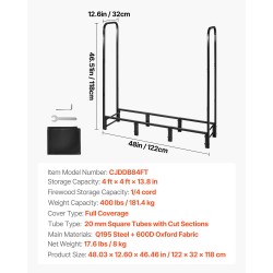 Teräksinen halkoteline 1,22 m vedenpitävällä suojapeitteellä kantavuus 181,4 kg