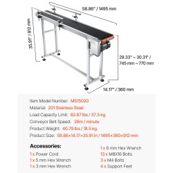 Moottoroitu antistaattinen PVC-kuljetinhihna 201 ruostumaton teräsrunko 1498x198 mm portaattomasti säädettävä