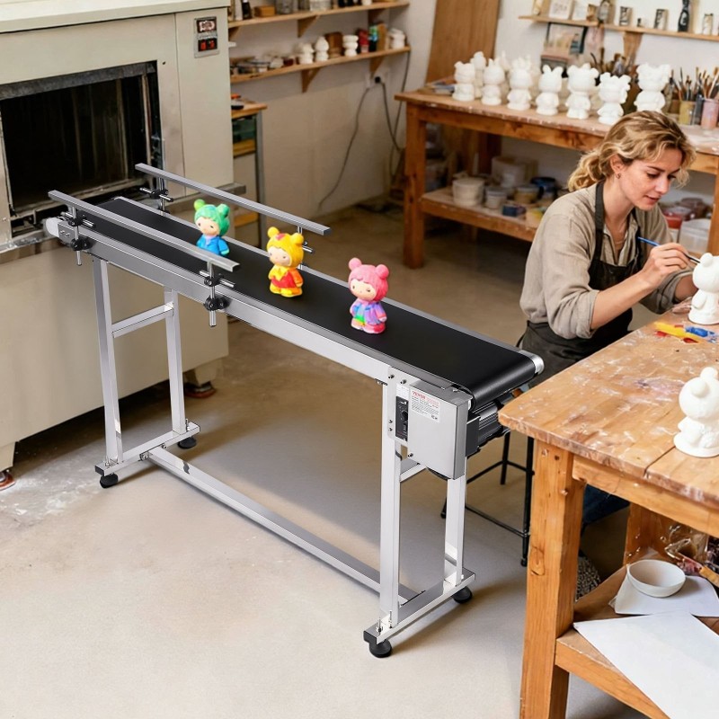 Moottoroitu antistaattinen PVC-kuljetinhihna 201 ruostumaton teräsrunko 1498x198 mm portaattomasti säädettävä