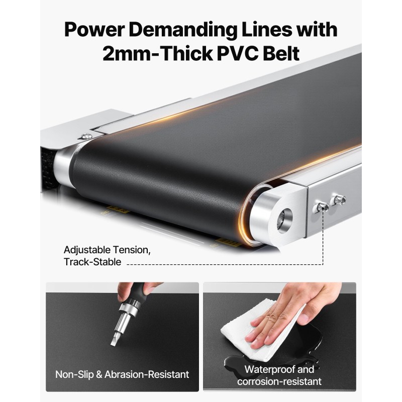 PVC-kuljetinhihna 201-ruostumattomasta teräksestä valmistettu 1803x198mm antistaattinen moottoroitu säädettävä nopeus