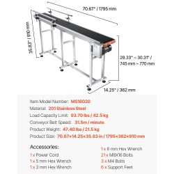 PVC-kuljetinhihna 201-ruostumattomasta teräksestä valmistettu 1803x198mm antistaattinen moottoroitu säädettävä nopeus