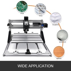 3-akselinen CNC-kaiverruskone alumiiniseosrunko 300 x 180 x 45 mm työalue GRBL-ohjainkortilla