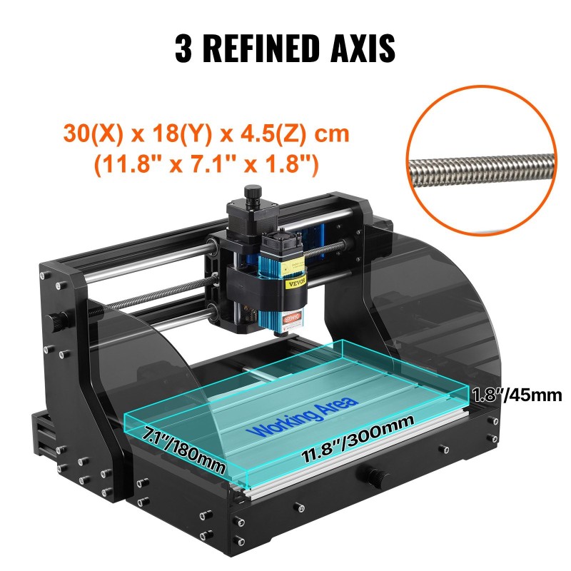 CNC-jyrsinkone alumiinirunko 300×180×45 mm 3-akselinen GRBL-ohjaus offline-ohjaimella