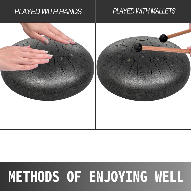 Teräskielirumpu teräs-titaani-seos 12-tuumainen 13-sävelinen C-duuri tummanharmaa sisältää kapulat telineen ja pehmustetun