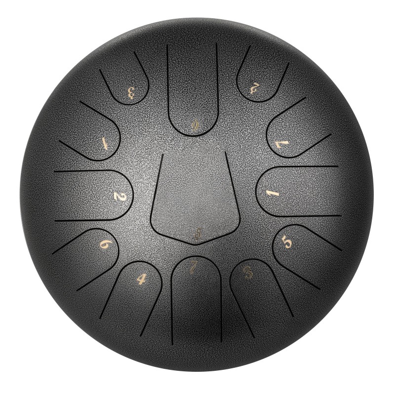 Teräskielirumpu teräs-titaani-seos 12-tuumainen 13-sävelinen C-duuri tummanharmaa sisältää kapulat telineen ja pehmustetun