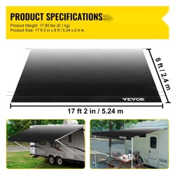 Matkailuauton markiisikangas 524 x 240 cm 15 oz vinyyli hiilensävyinen