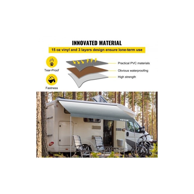 Vaihtomarkiisikangas matkailuautoon 15oz vinyylikangas 433x240 cm harmaa liukuväri