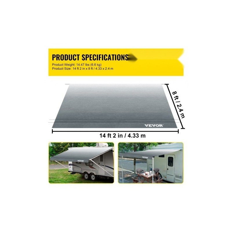 Vaihtomarkiisikangas matkailuautoon 15oz vinyylikangas 433x240 cm harmaa liukuväri