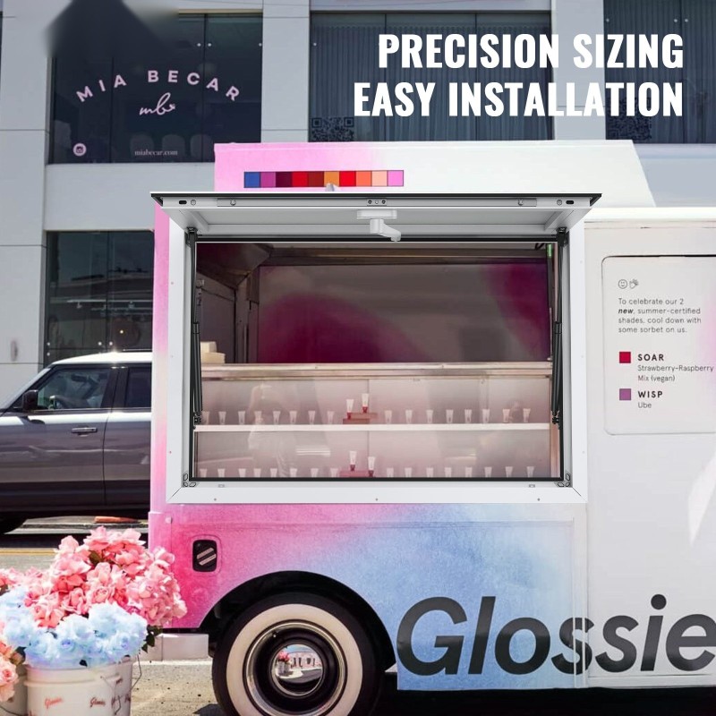 Tarjoiluikkuna alumiiniseos 1220×915 mm ruokarekkoihin 85° avautuma kiinteällä markiisiovella