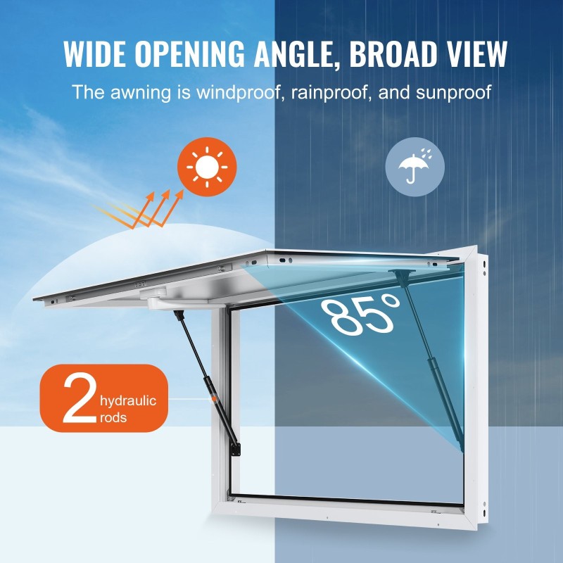 Tarjoiluikkuna alumiiniseos 1220×915 mm ruokarekkoihin 85° avautuma kiinteällä markiisiovella