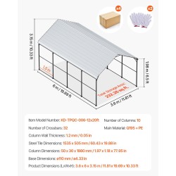 Metallinen autokatos galvanoitu Q195 teräsrunko 3,6x6 m irrotettavat PE-sivuseinät