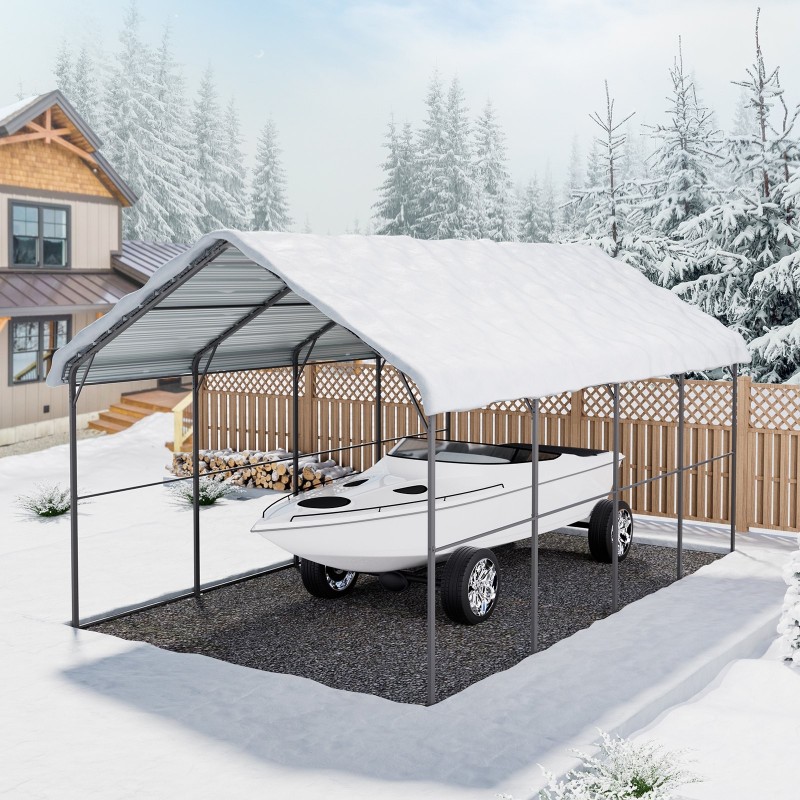 Metallinen autokatos galvanoitu Q195 teräsrunko 3,6x6 m irrotettavat PE-sivuseinät