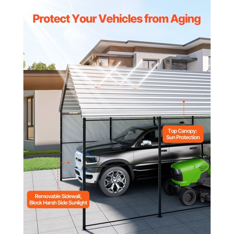 Metallinen autokatos galvanoidusta teräksestä 4x8x3,15m irrotettavilla sivuseinillä