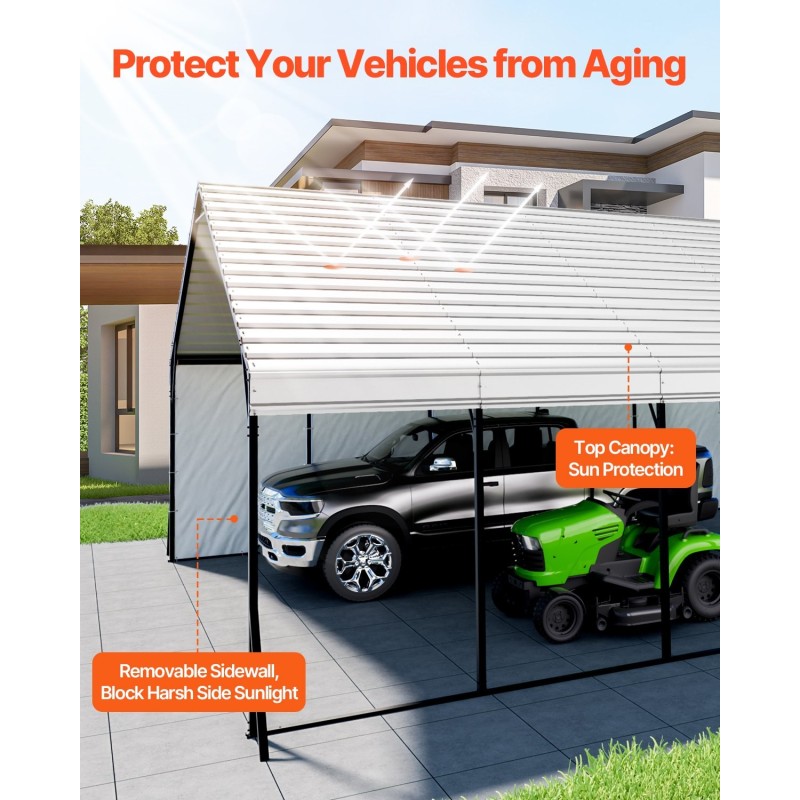 Metallinen autokatos 5,8×7,45×3,77m teräsrunko polyeteenikate irrotettavat sivuseinät