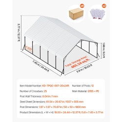 Metallinen autokatos 5,8×7,45×3,77m teräsrunko polyeteenikate irrotettavat sivuseinät