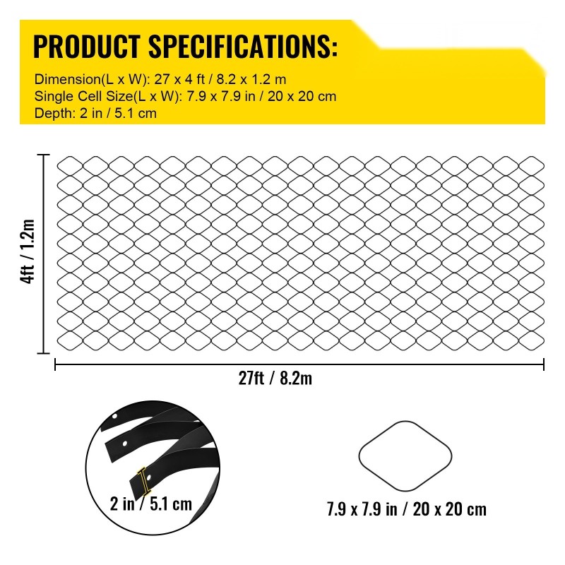 Maaverkko HDPE-muovi 8,2 x 1,2 m 5,1 cm syvyys musta 1 kpl
