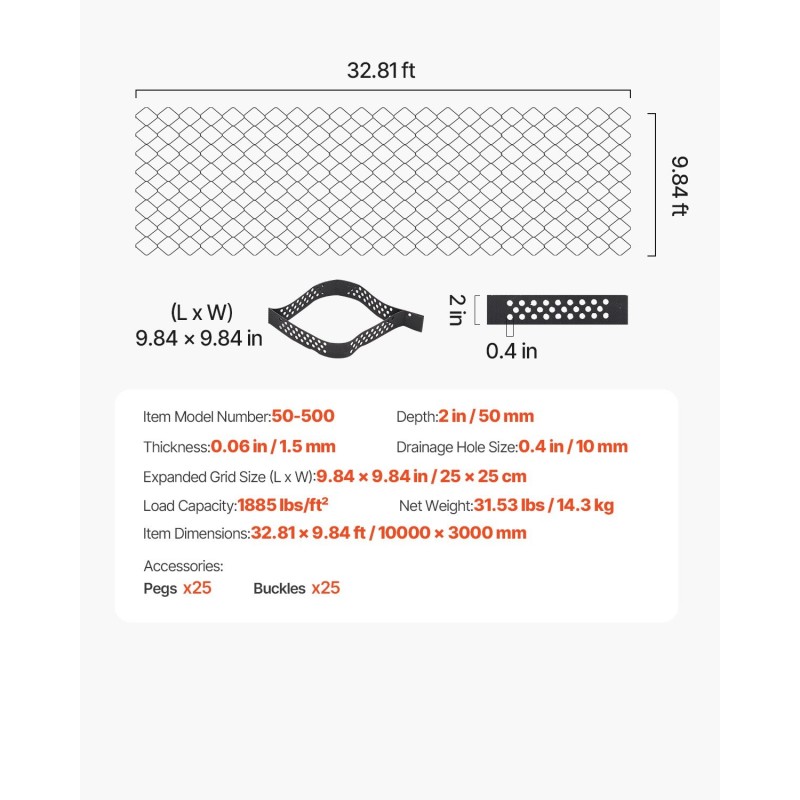 Tukiritilä soralle ja nurmikolle 50 mm syvyydellä 10000 x 3000 mm