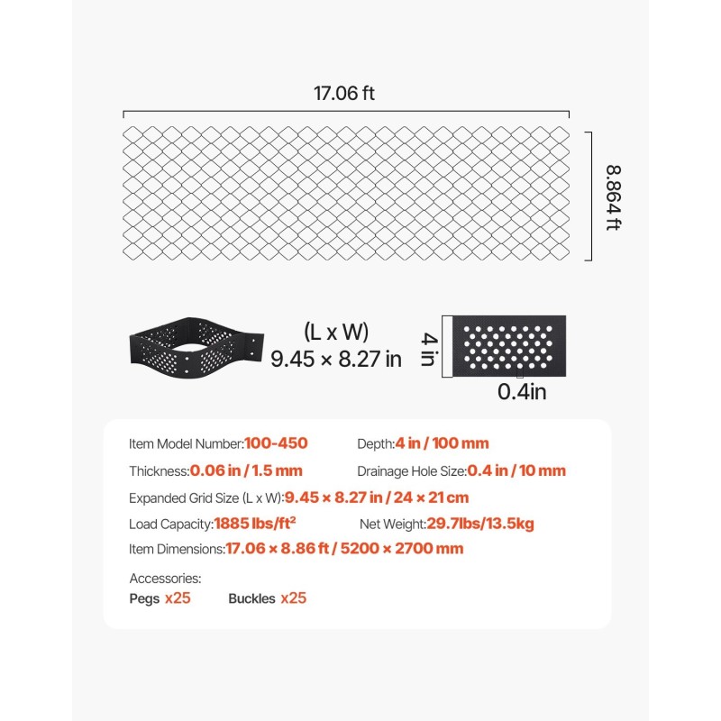 Sora ja nurmiruudukko 100 mm syvyys 5200 x 2700 mm läpäisevä