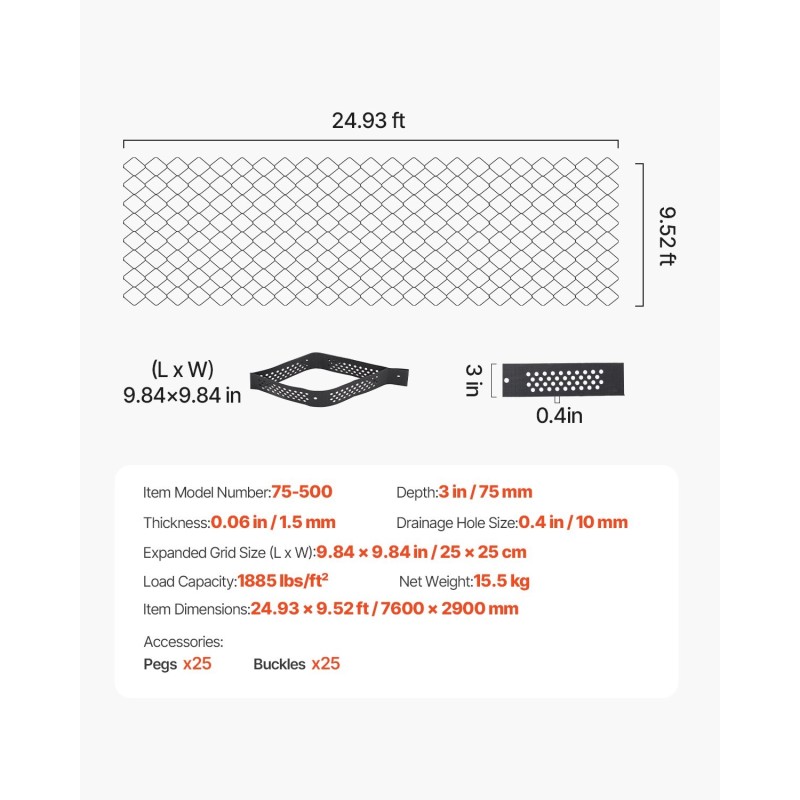 Soraritilä 75 mm syvyys 7600 x 2900 mm vedenläpäisevä ajoteille ja pihalle