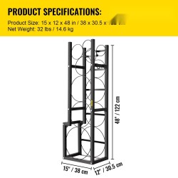 Hiiliteräs kylmäainepulloteline 6-paikkainen 48x12x15 tuumaa kaasu- ja typpisylintereille