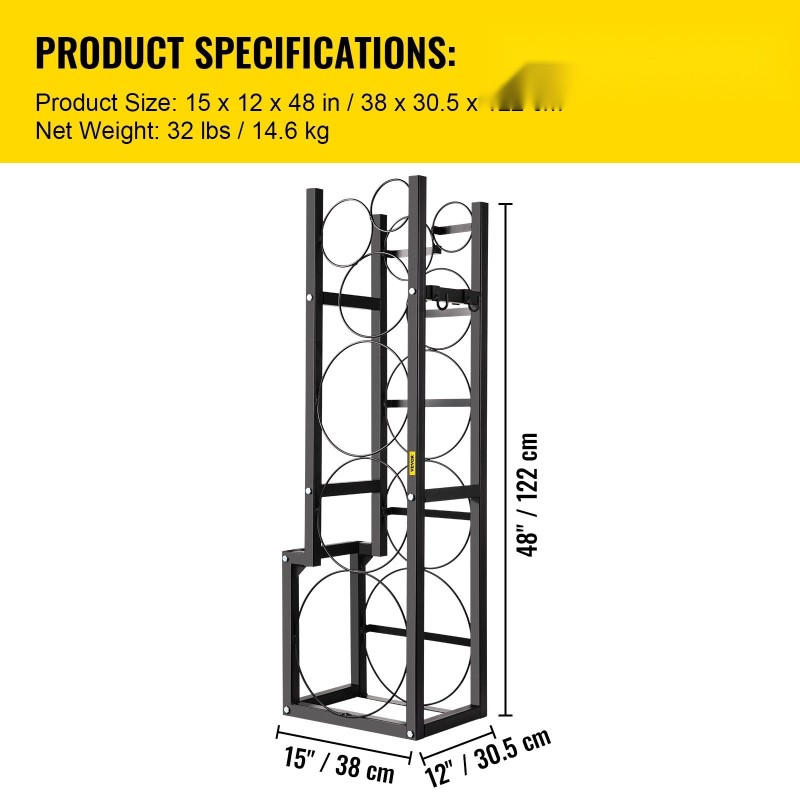 Hiiliteräs kylmäainepulloteline 6-paikkainen 48x12x15 tuumaa kaasu- ja typpisylintereille