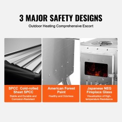 Puukamiina seosterästä 49,2 l palotilalla kannettava telttoihin ja ulkokäyttöön 8 savupiippuosiolla