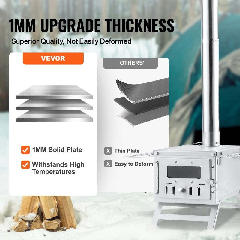 Puukamiina ruostumatonta terästä 203 cm korkea 8 piippua 11471 cm³ tulipesä telttakäyttöön