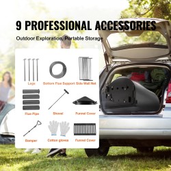 Kannettava seosteräksinen puukiuas telttakäyttöön 49 l tulipesä 8 savupiippuosaa